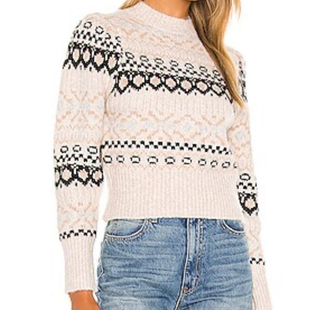 Astr Women's Cream and Black Patterned Warm Sweater